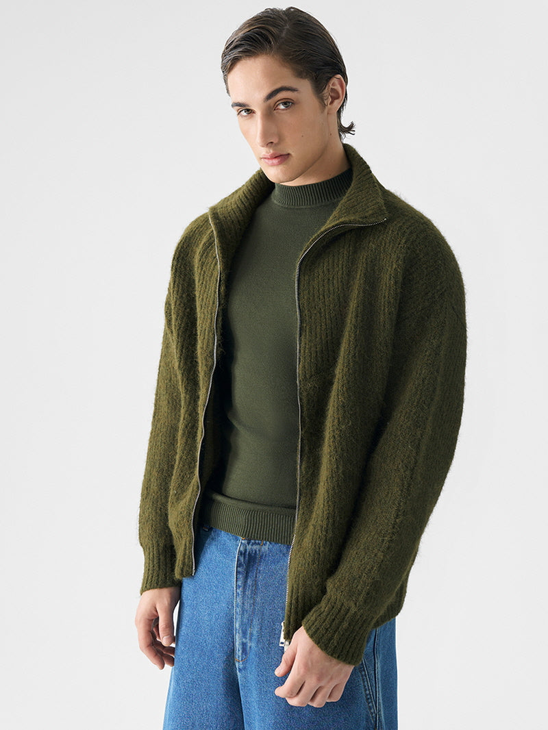 Wool Blend Zip Cardigan