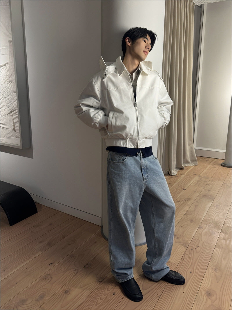 White Padded Harrington Jacket