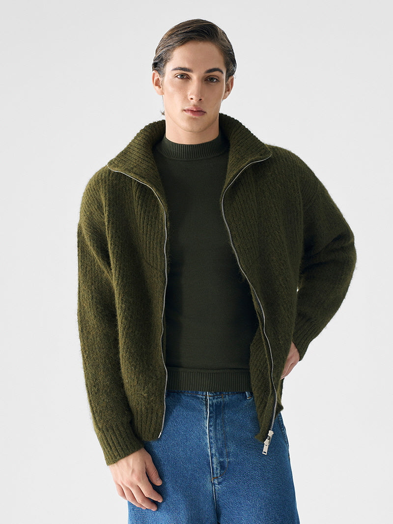 Wool Blend Zip Cardigan