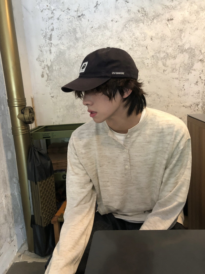 Linen Blend Henry Neck Long Sleeve T-Shirt