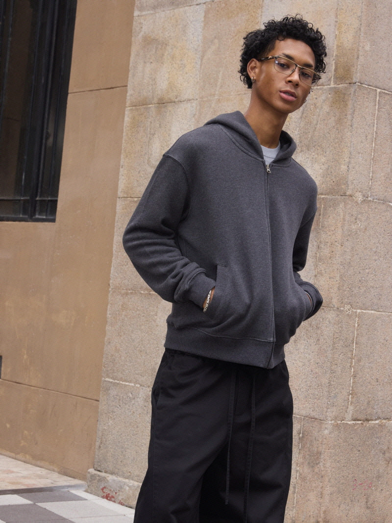 Vintage Textured Zip Hoodie