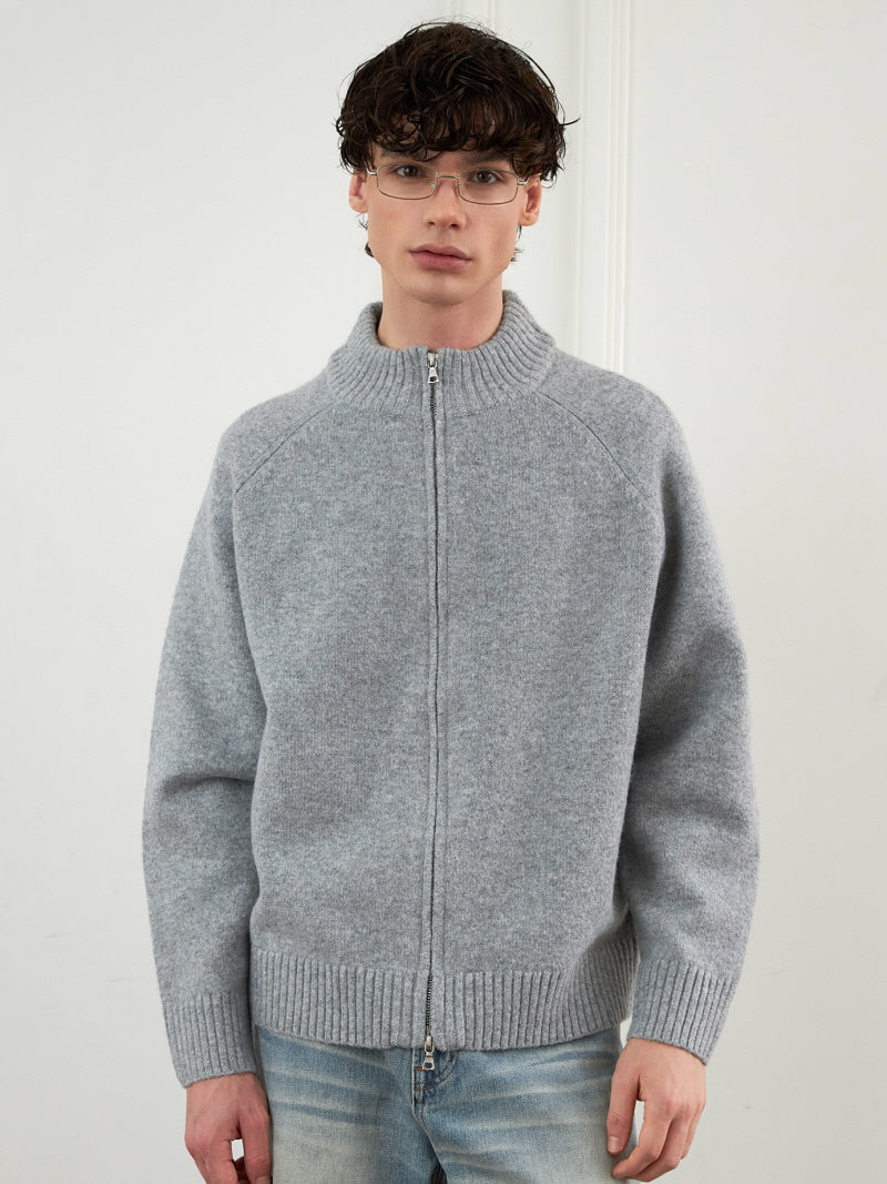 Wool Blend Zip Cardigan