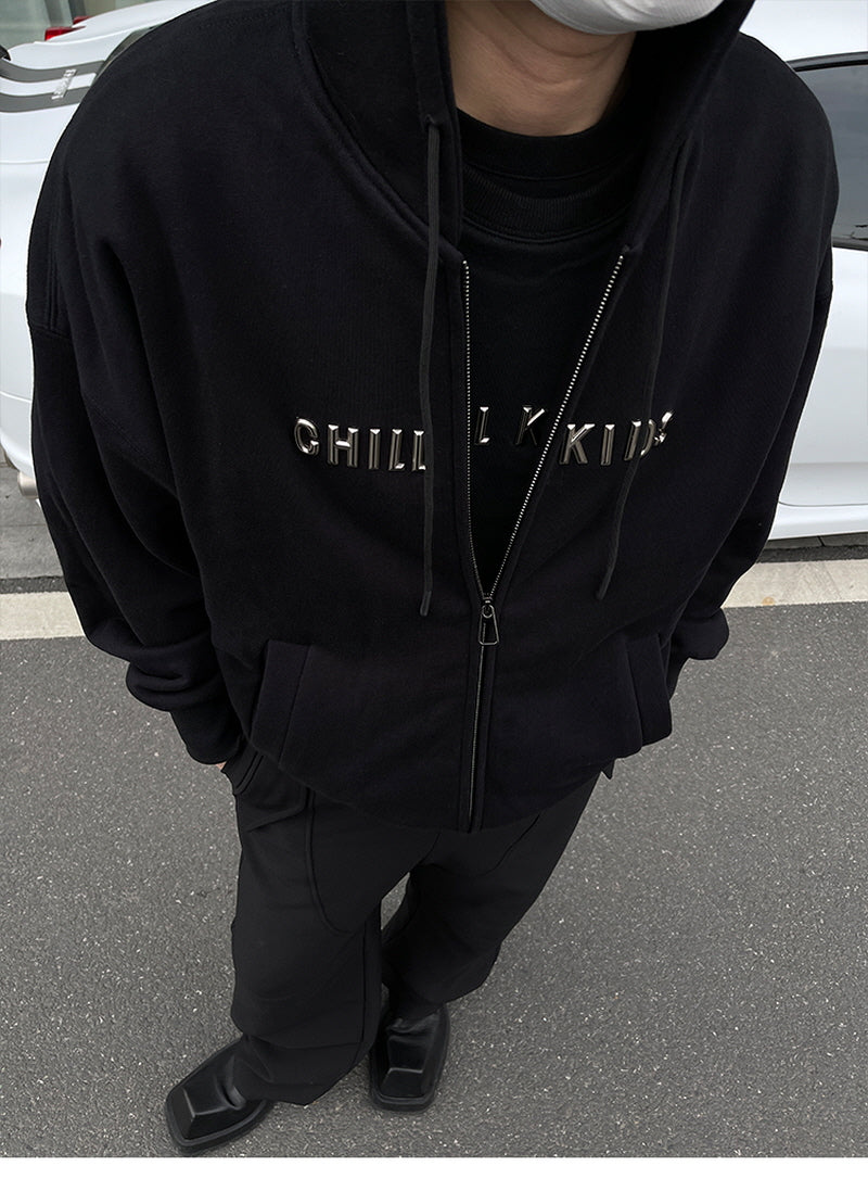 Metal Loose Cotton Zip Hoodie