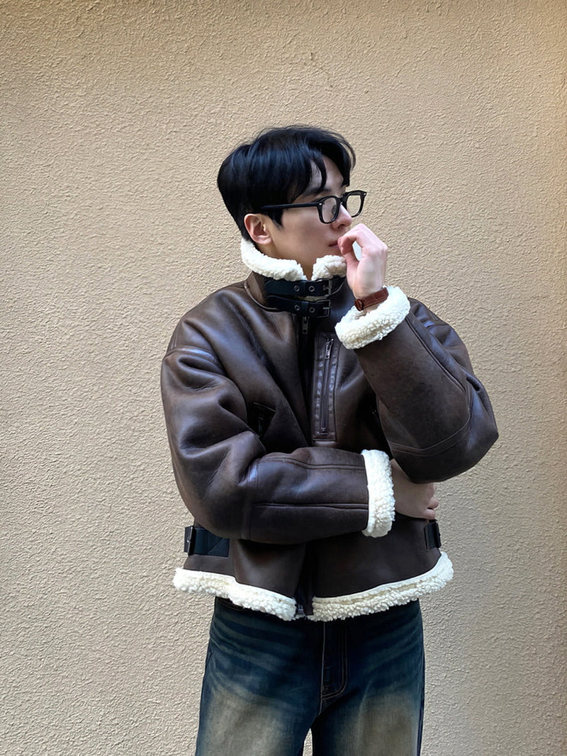 Lambswool PU Jacket