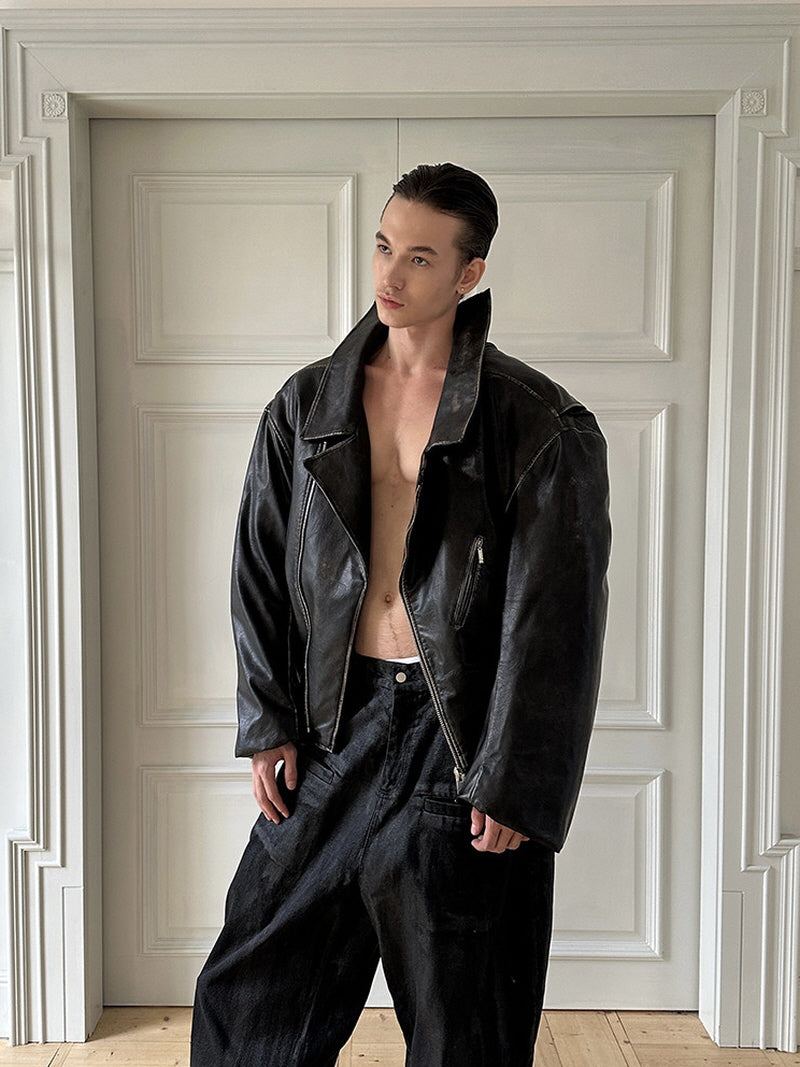 Deconstructed Faux Leather Biker Jacket