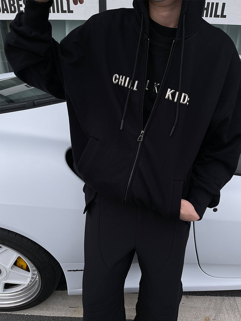 Metal Loose Cotton Zip Hoodie