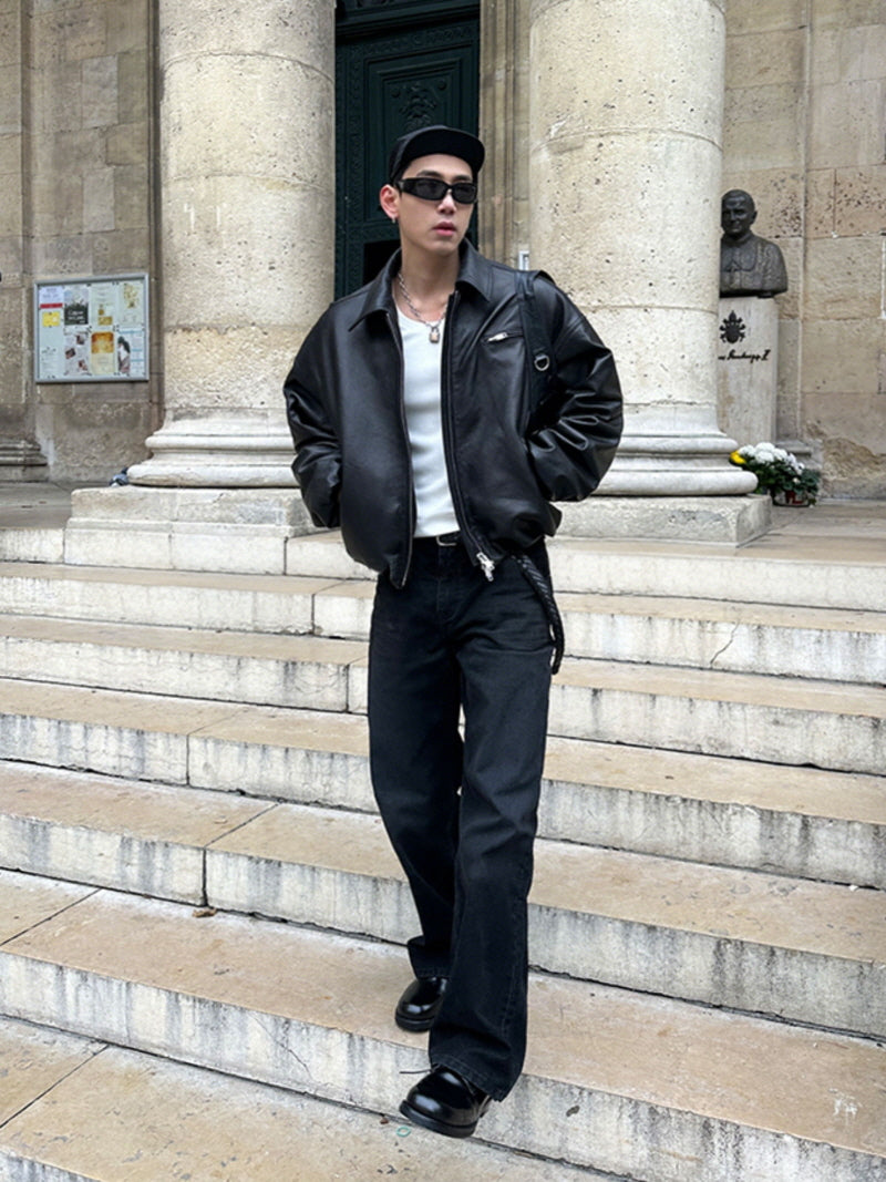 Wide Harrington Leather Jacket