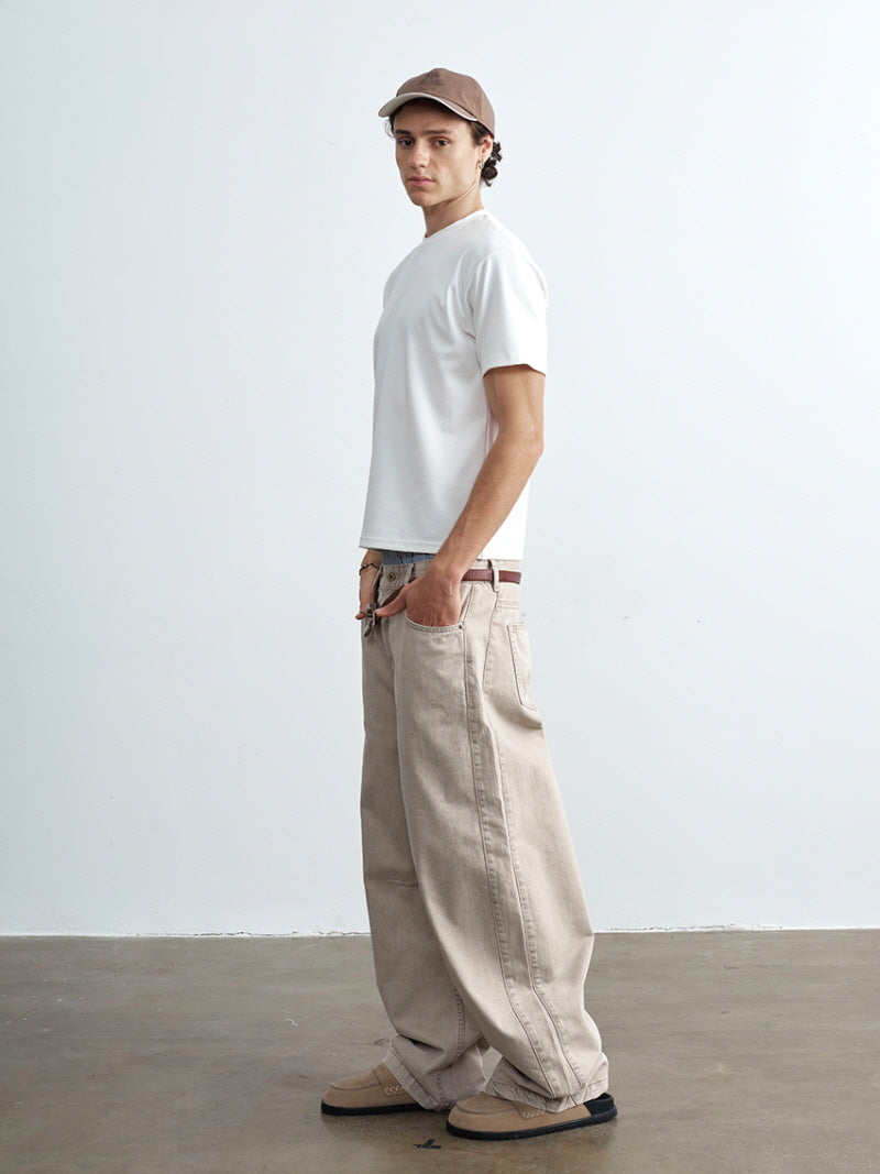 Distressed Khaki Beige Jeans