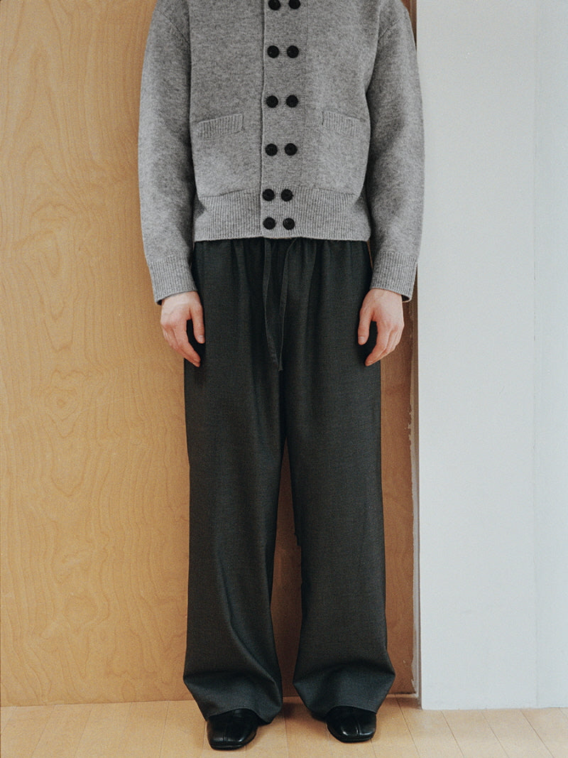Mercerized Wool Blend Wide Trousers