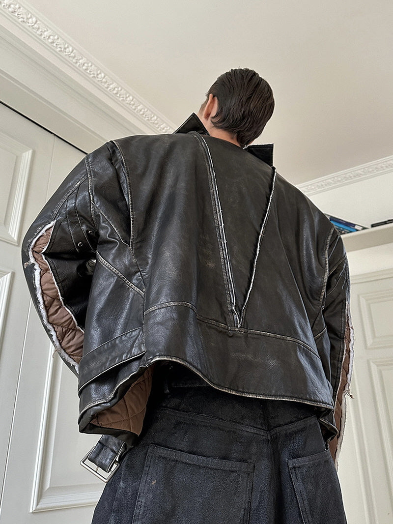 Deconstructed Faux Leather Biker Jacket