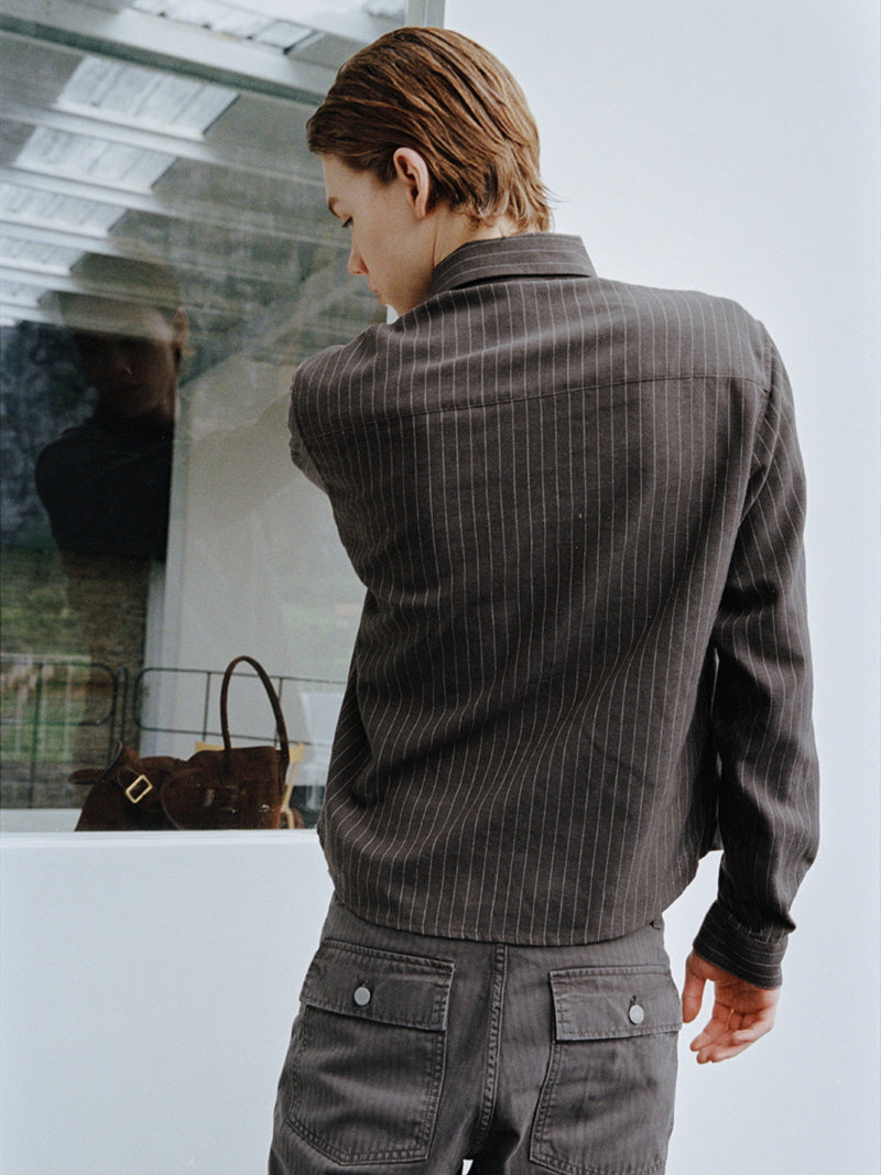 Striped Linen Blend Drape Shirt