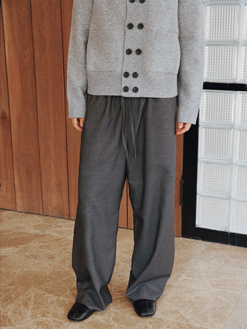 Mercerized Wool Blend Wide Trousers
