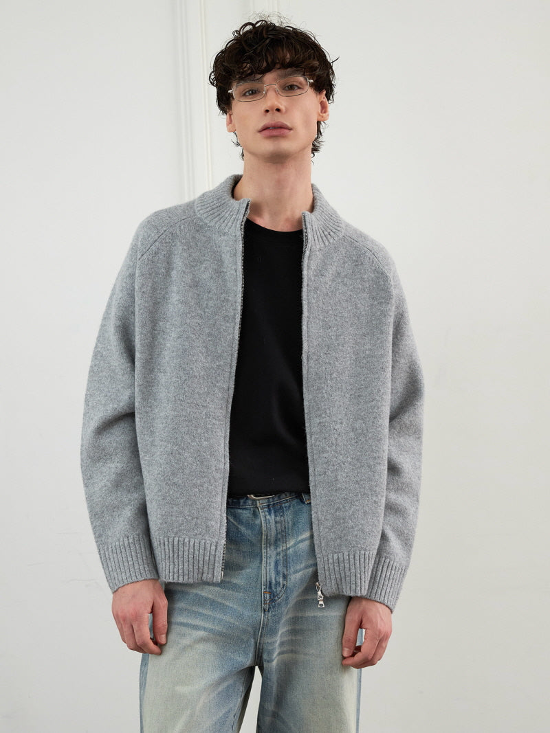 Wool Blend Zip Cardigan