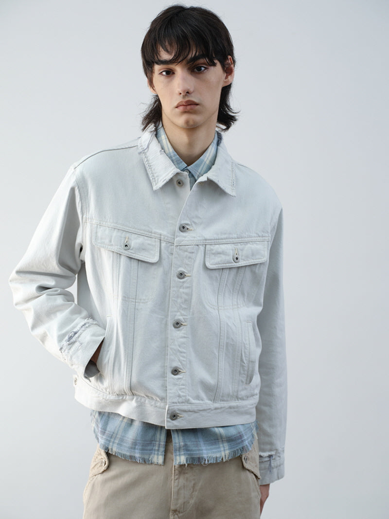 Distressed Blue-White Crop Jacket