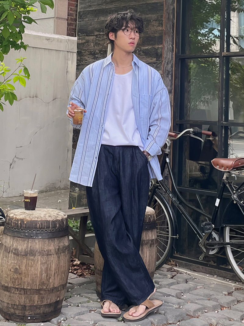 Elastic Waist Single Pleated Straight Jeans