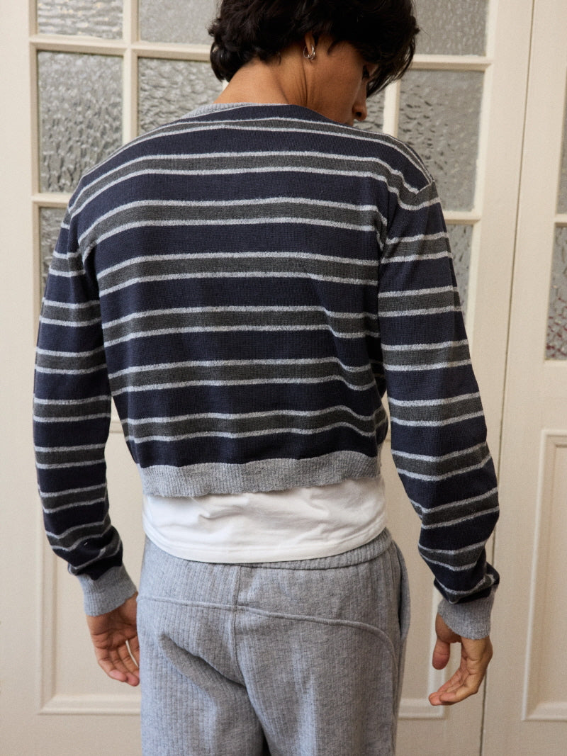 Cropped Stripe V-Neck Knit