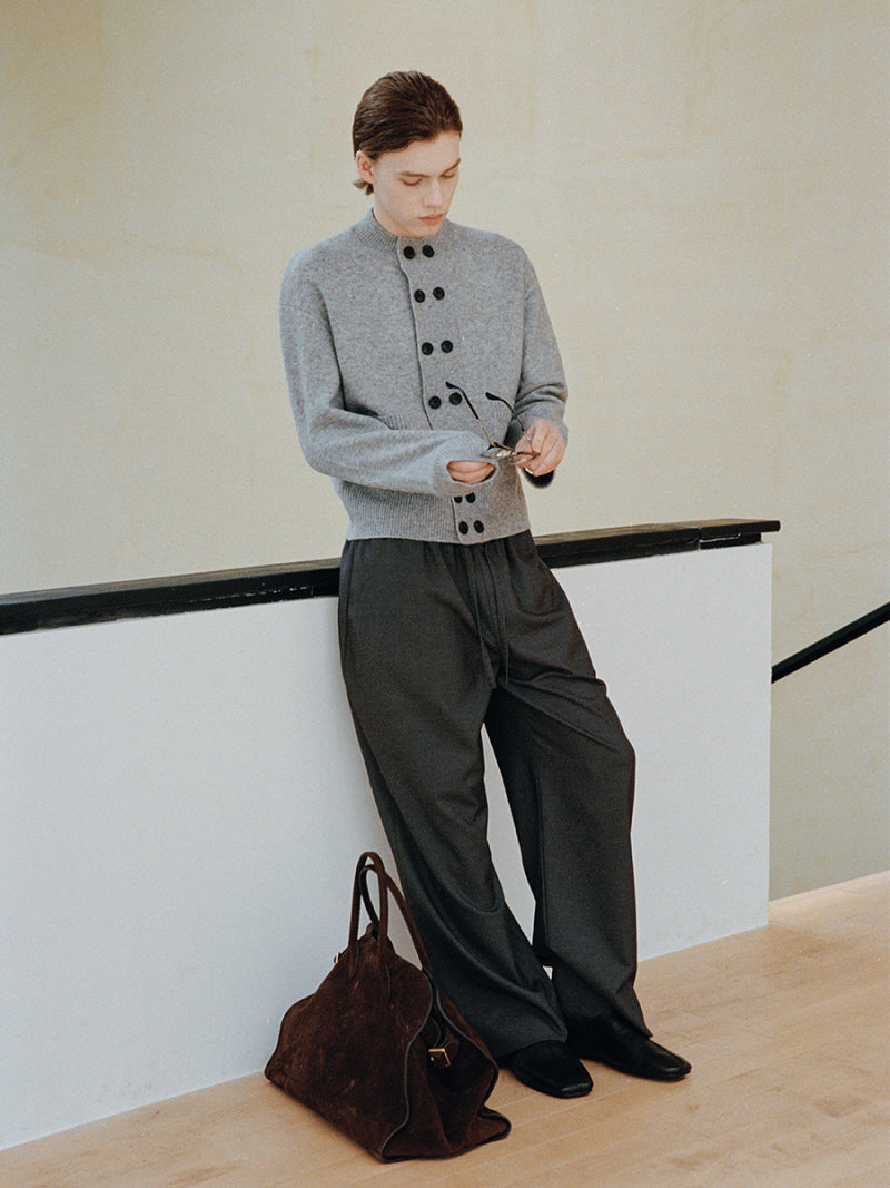 Mercerized Wool Blend Wide Trousers