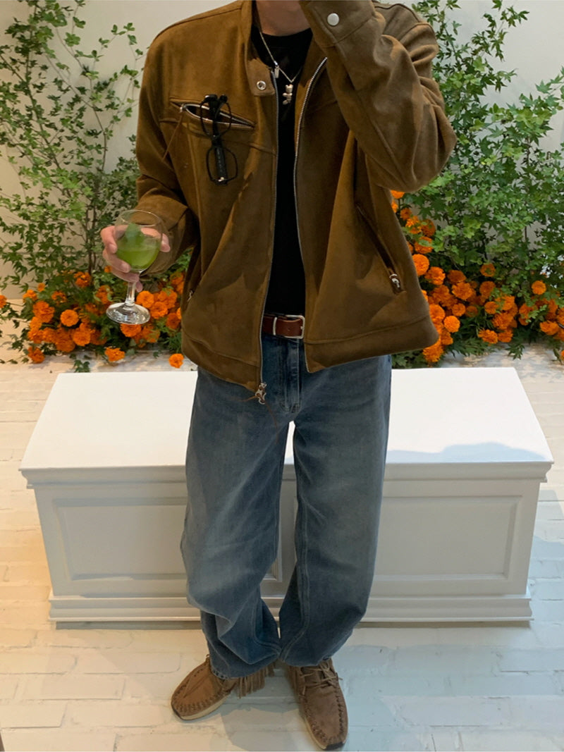 Suede Cropped Stand-Neck Jacket