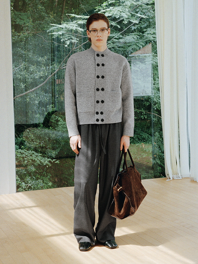 Mercerized Wool Blend Wide Trousers