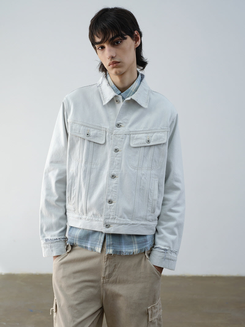 Distressed Blue-White Crop Jacket