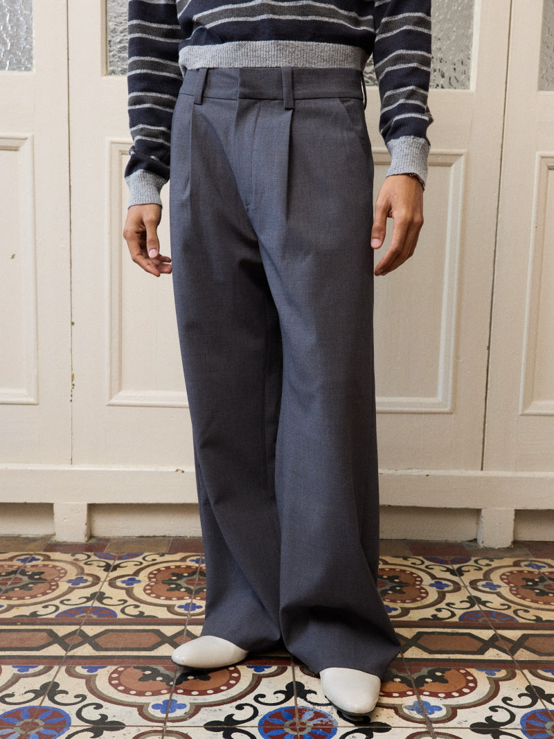 Two-Tone Pleated Wide Trousers