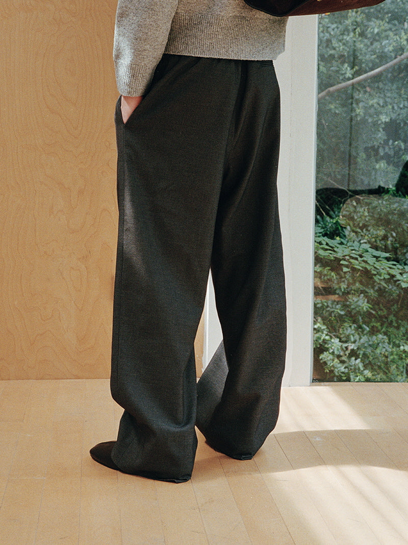 Mercerized Wool Blend Wide Trousers