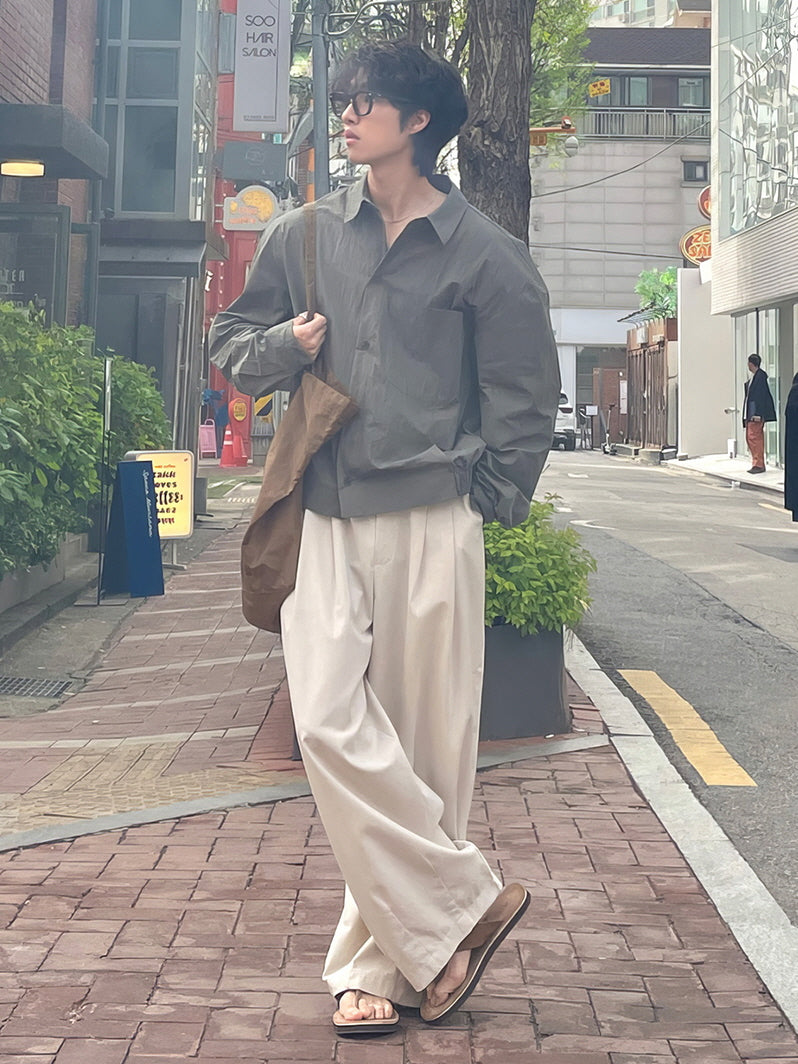 Gray-Green Retro Lapel Shirt