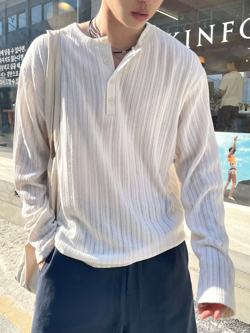 Casual Knit Henley Stripe Long Sleeve Top