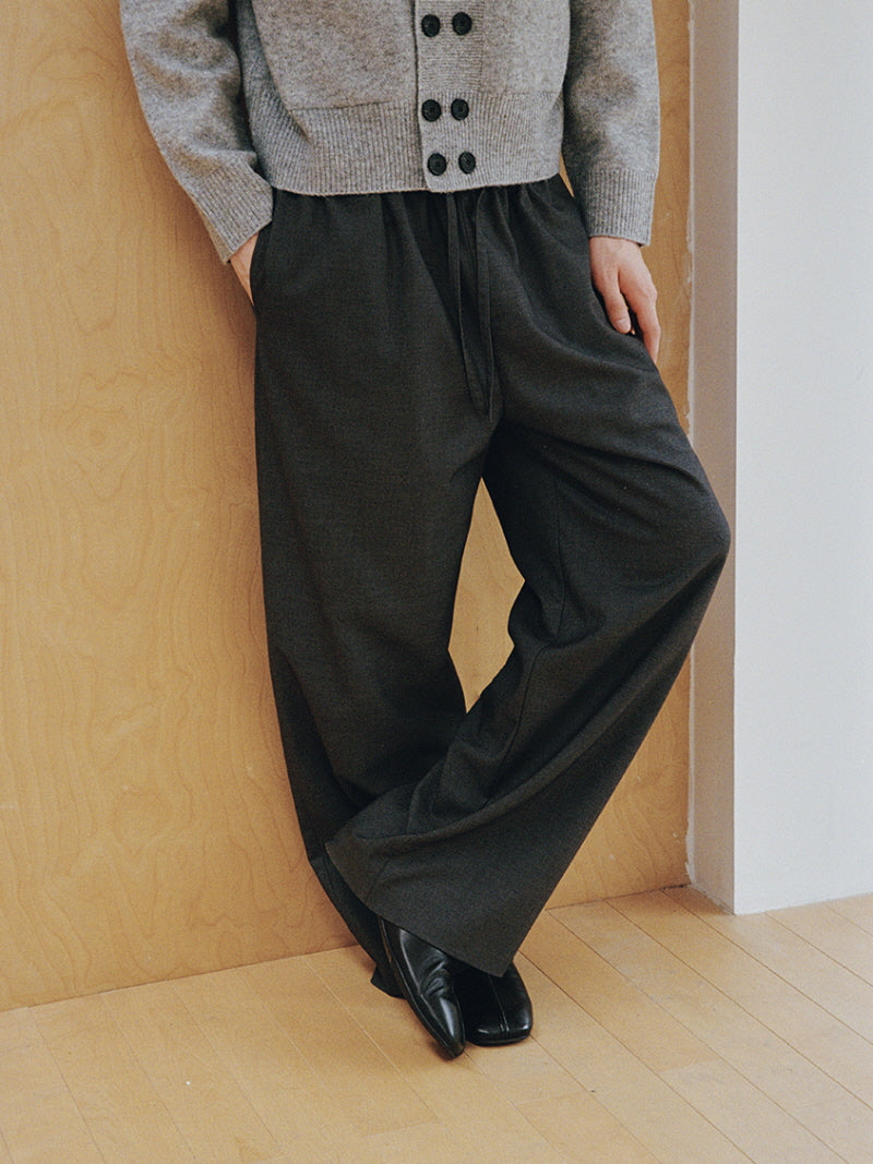 Mercerized Wool Blend Wide Trousers
