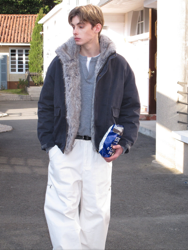 Fur Collar Cargo Down Jacket