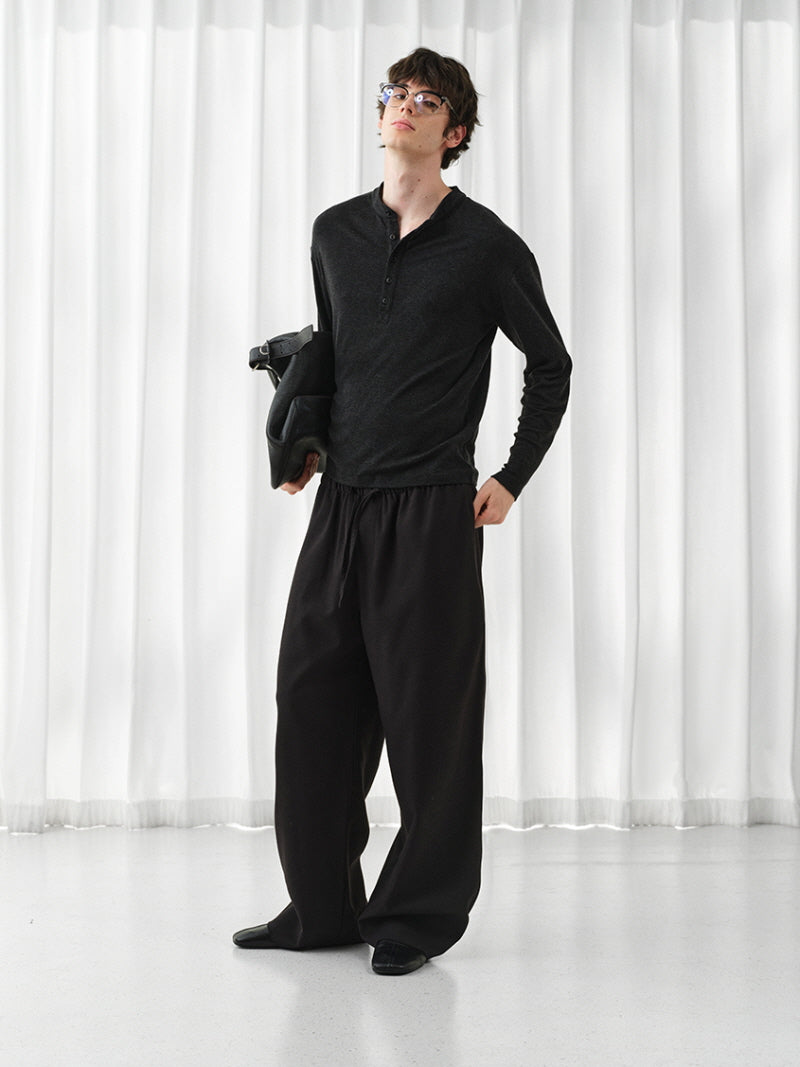 Mercerized Wool Blend Wide Trousers