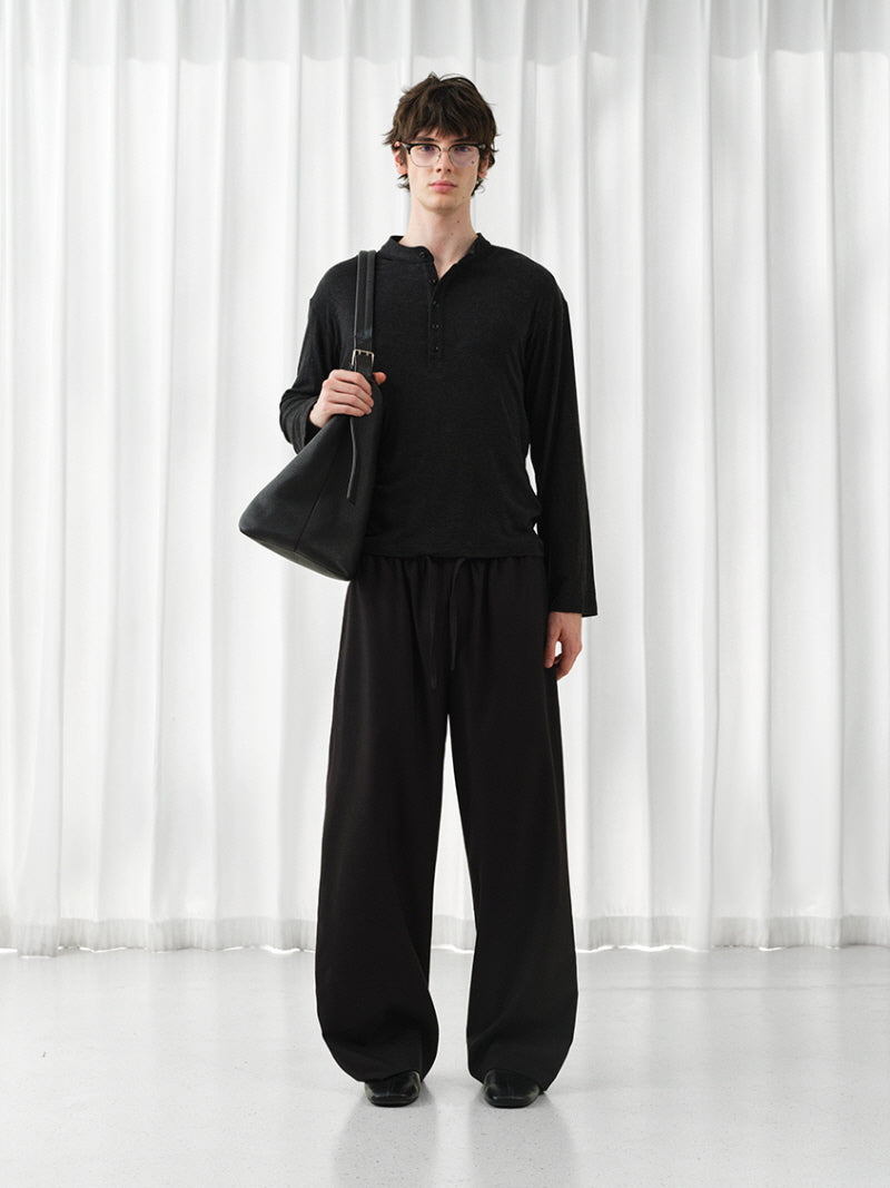 Mercerized Wool Blend Wide Trousers