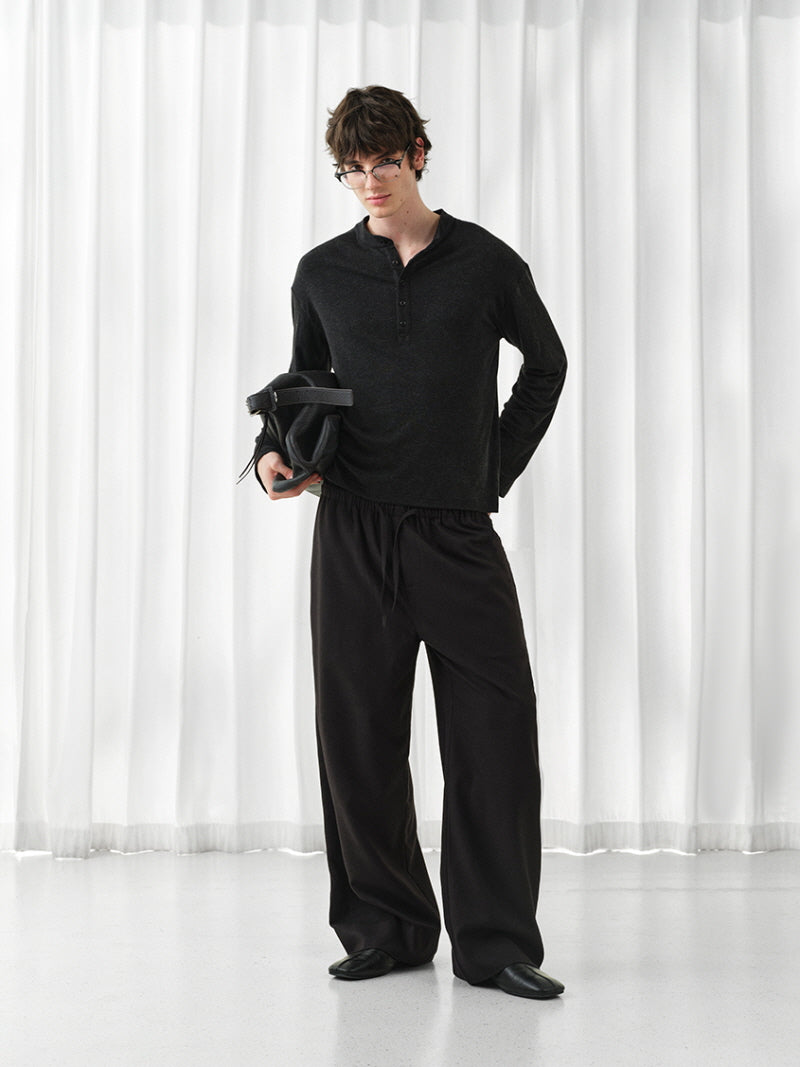 Mercerized Wool Blend Wide Trousers