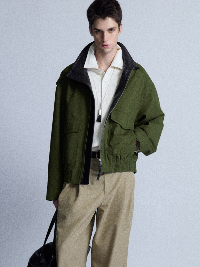 Retro Stand Collar Splice Jacket