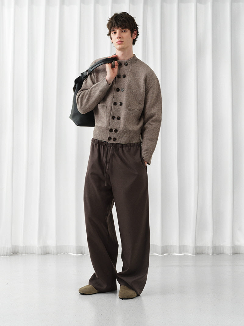 Mercerized Wool Blend Wide Trousers
