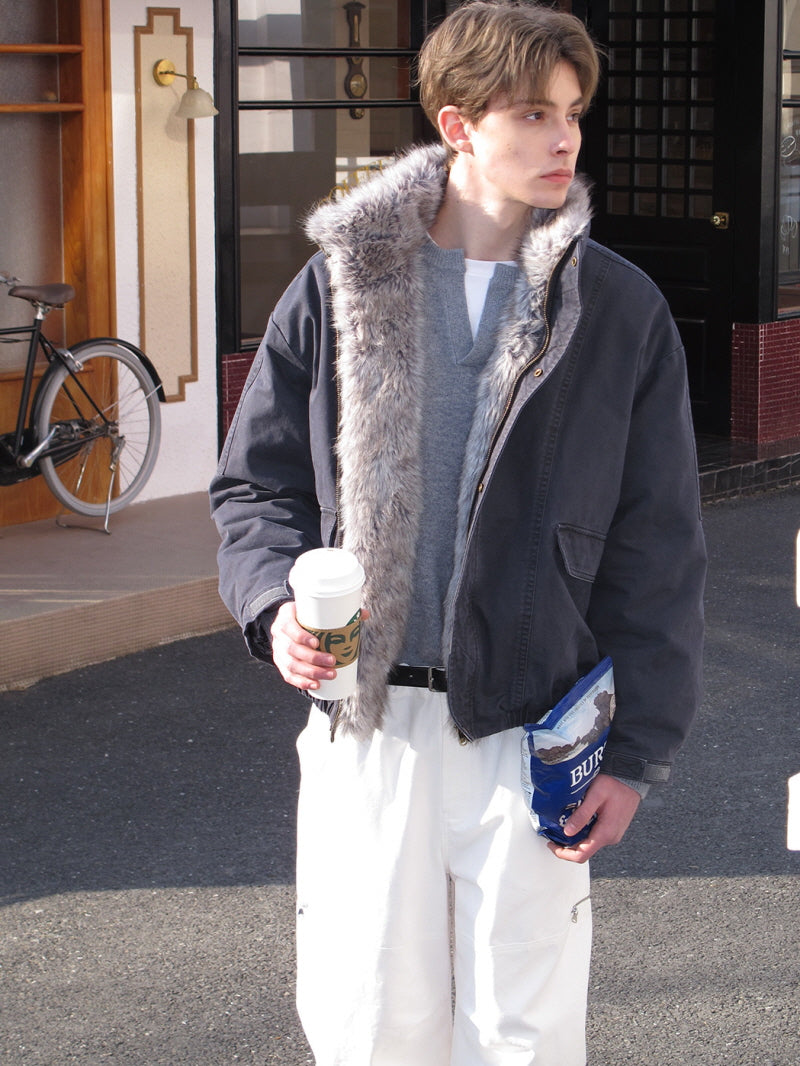 Fur Collar Cargo Down Jacket