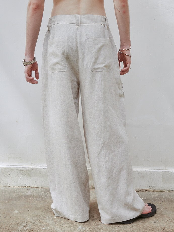 Draped Linen Blend Pants