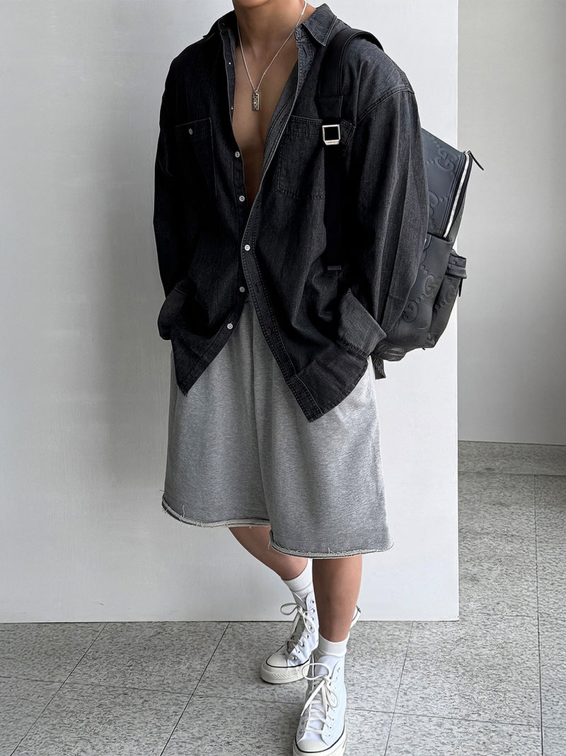 Loose Straight Wide-Leg 5-Point Pants