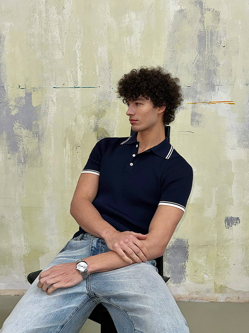 Retro College Crop Knit Polo