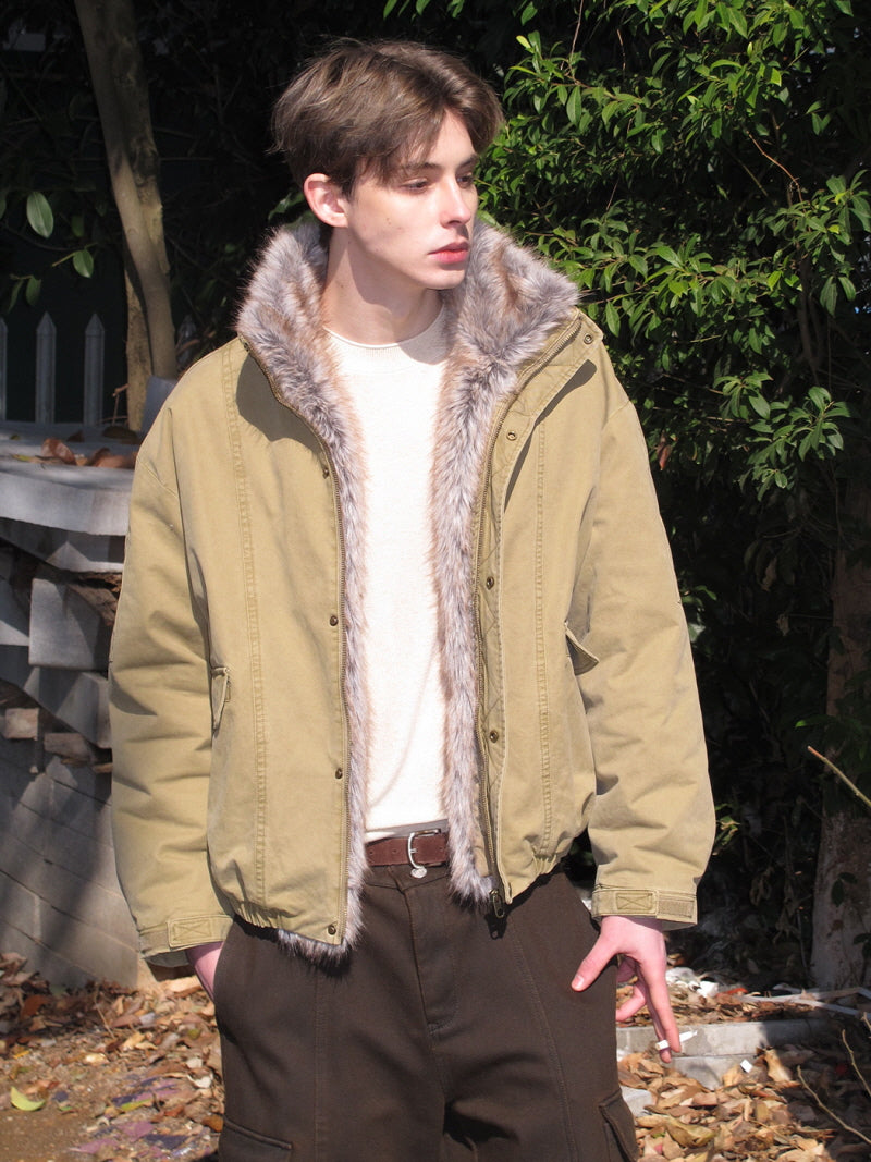 Fur Collar Cargo Down Jacket