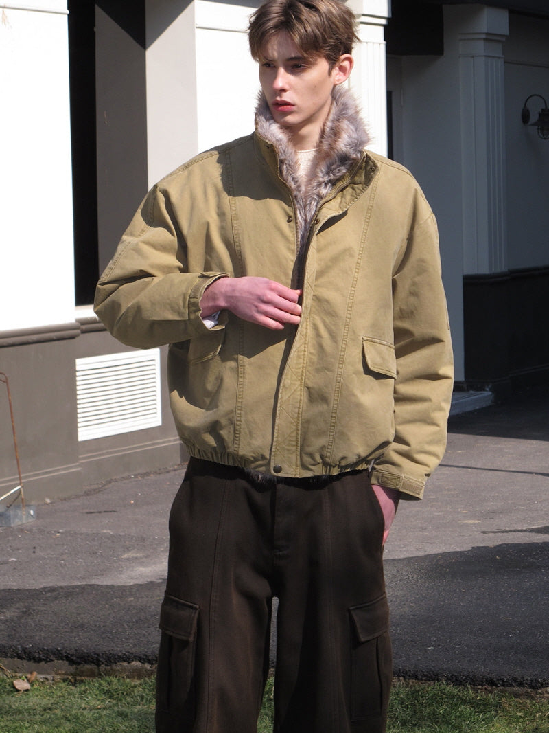 Fur Collar Cargo Down Jacket