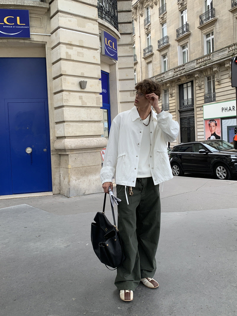 White Minimalist Streamline Zip Jacket
