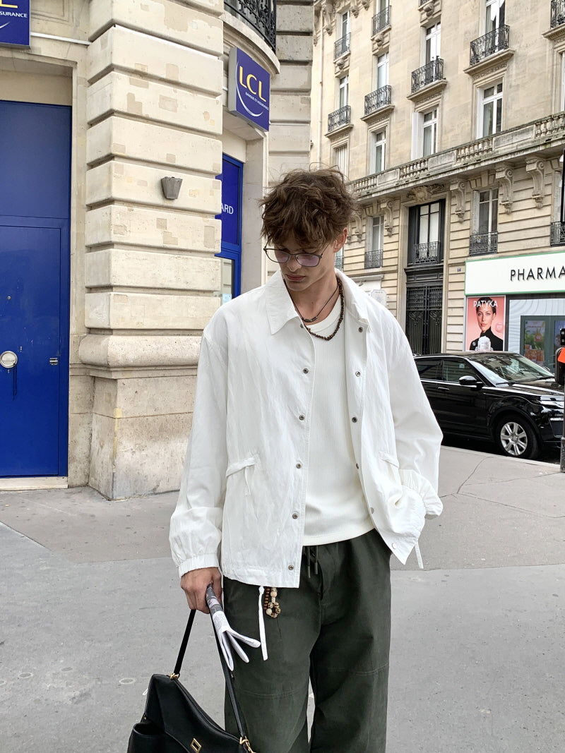 White Minimalist Streamline Zip Jacket