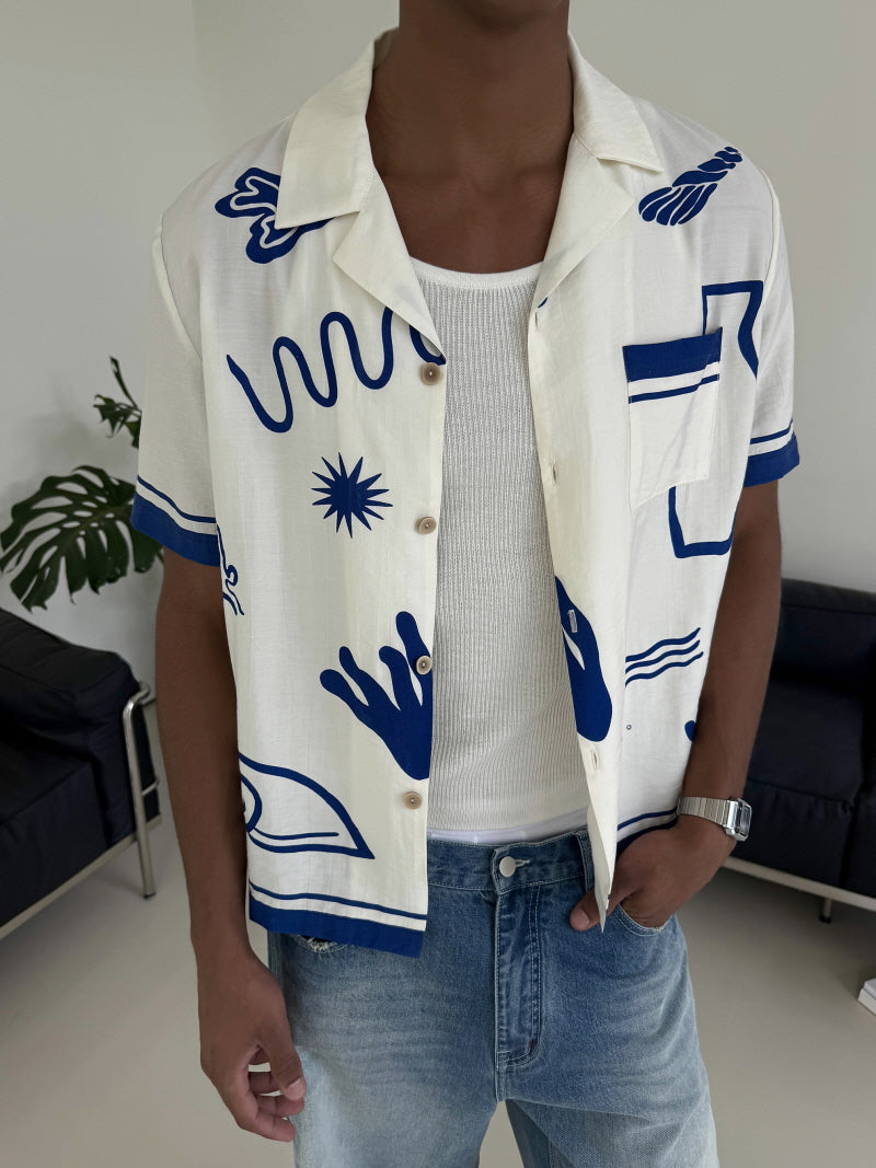 Holiday Cuban Collar Resort Print Shirt