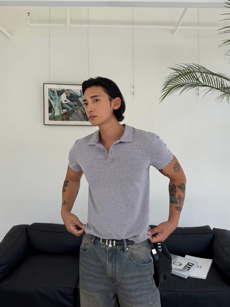 Gray & Purple Two-Piece Short-Sleeve Polo
