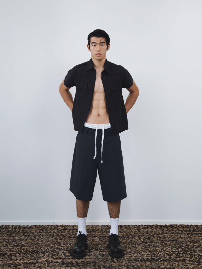 Black & Gray Double-Waist Suit Shorts