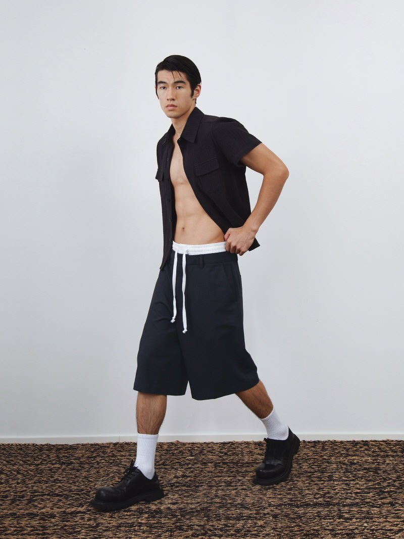 Black & Gray Double-Waist Suit Shorts
