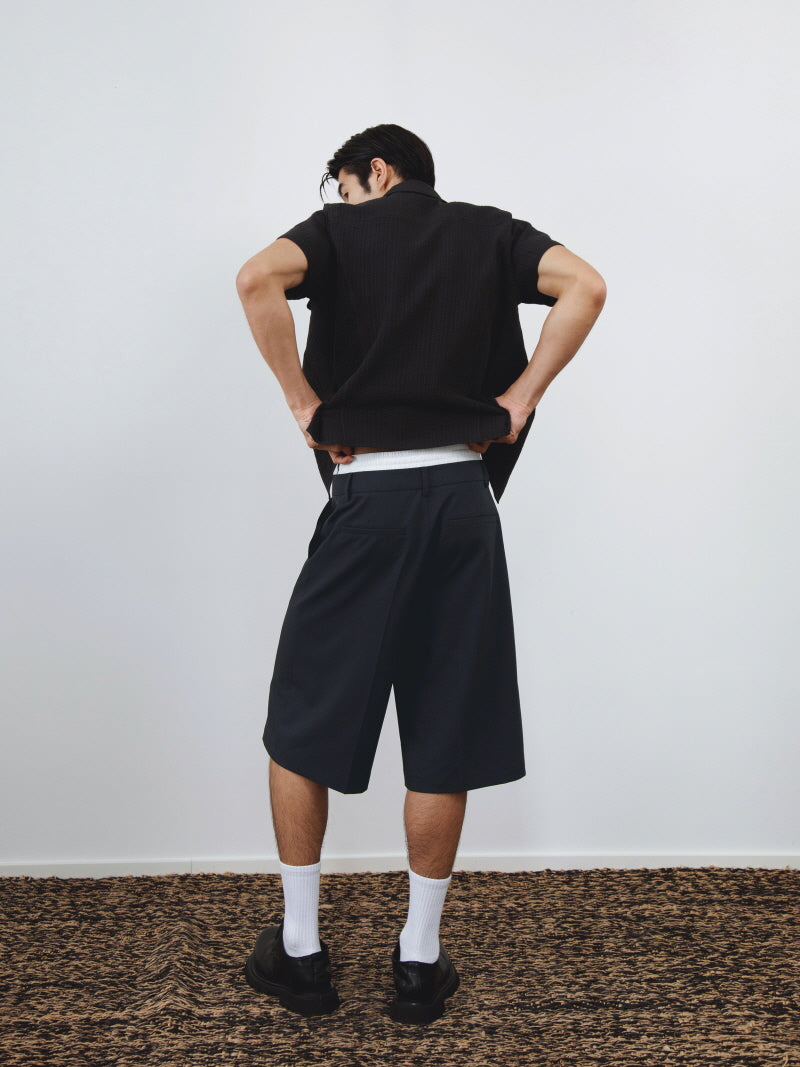 Black & Gray Double-Waist Suit Shorts