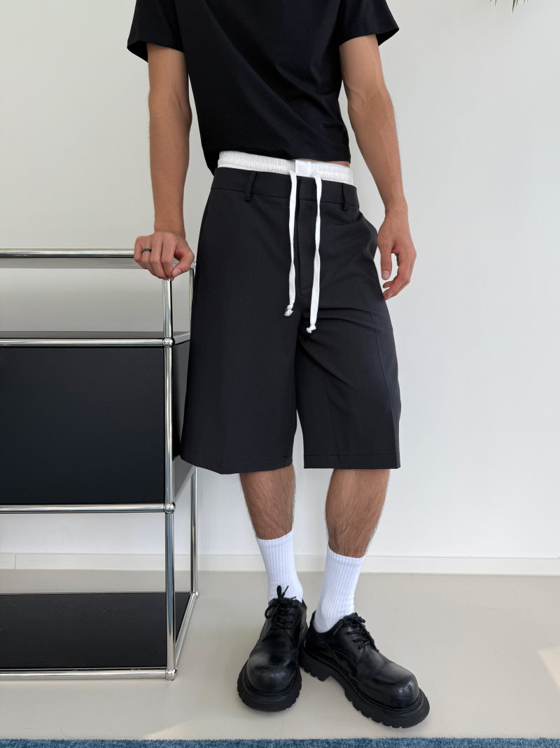 Black & Gray Double-Waist Suit Shorts