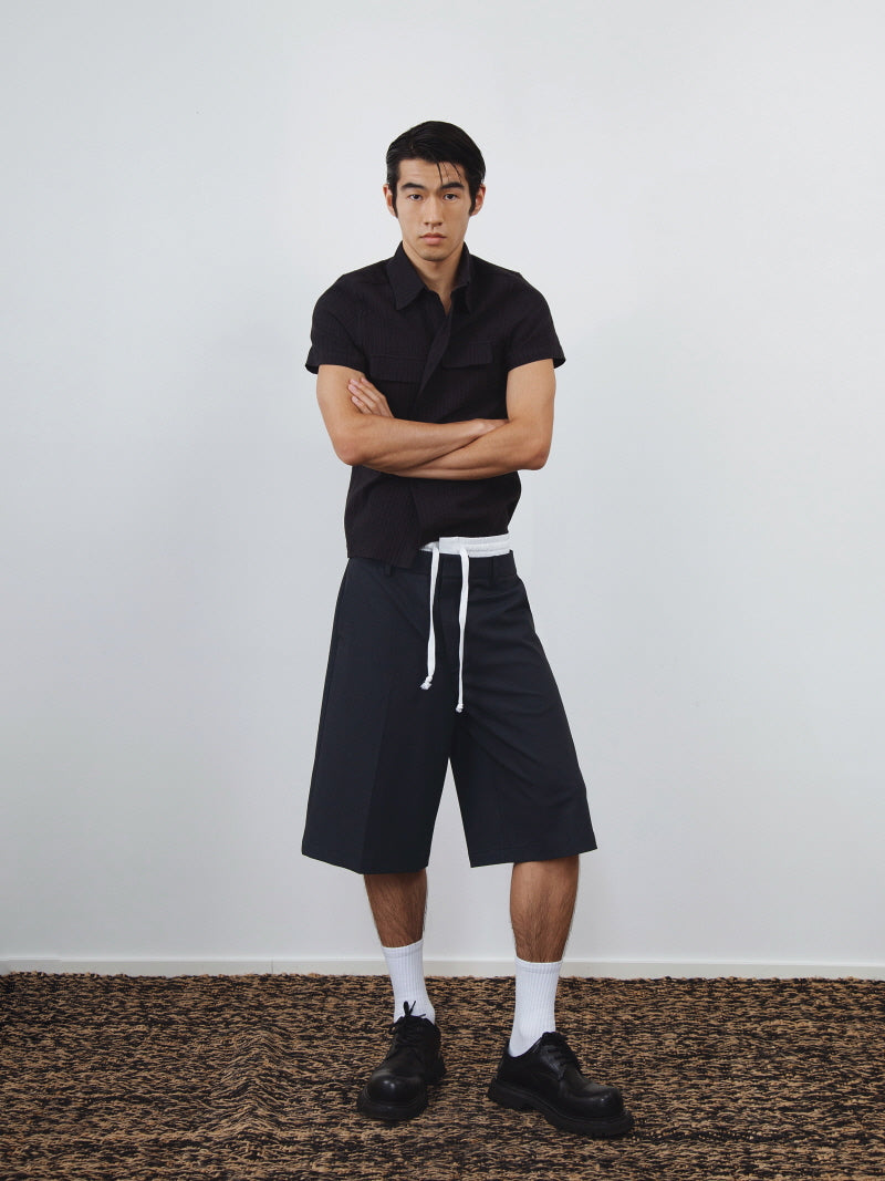 Black & Gray Double-Waist Suit Shorts